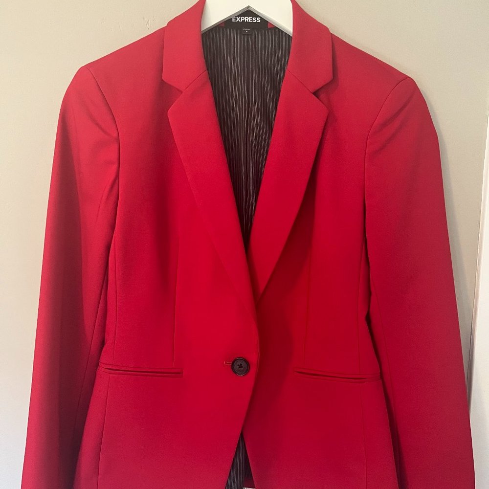 EXPRESS Red Editor Blazer, Size 6. Black Pinstripe Lining, One Button